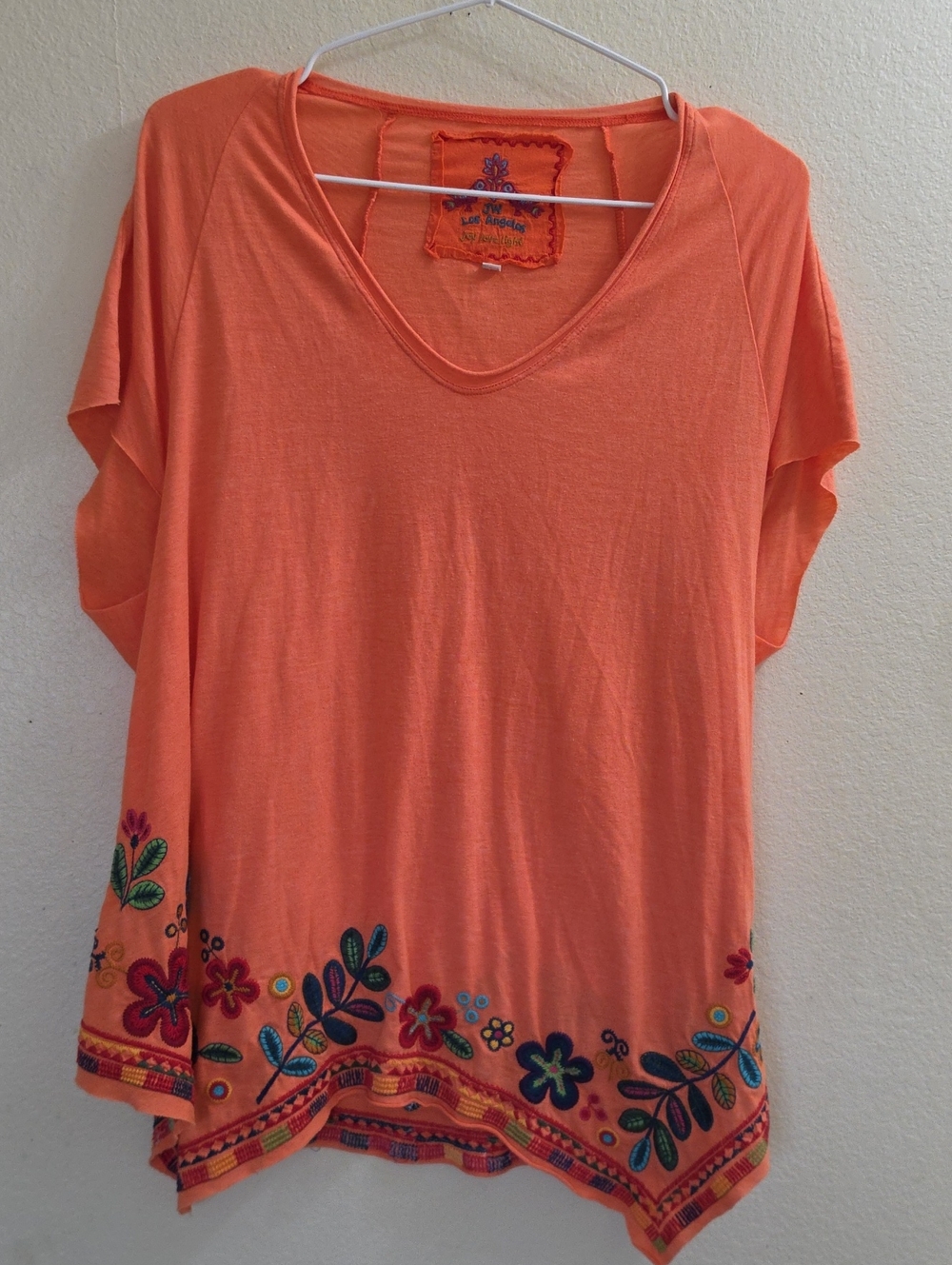 Johnny Was Oversized Flowy V-Neck Top With Embroidery, XS